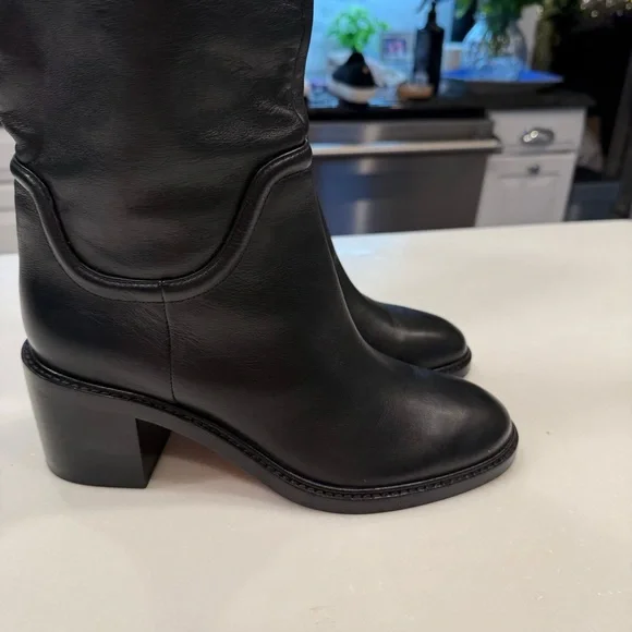 Vince Fabian Women’s Boots Knee High Black Leather Stretch Calf NEW Sz 7.5